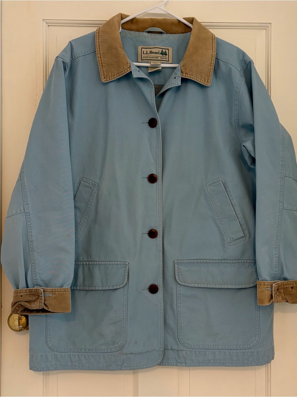 LL Bean VTG XL Adirondack Barn Coat in dusky blue, corduroy collar. EUC